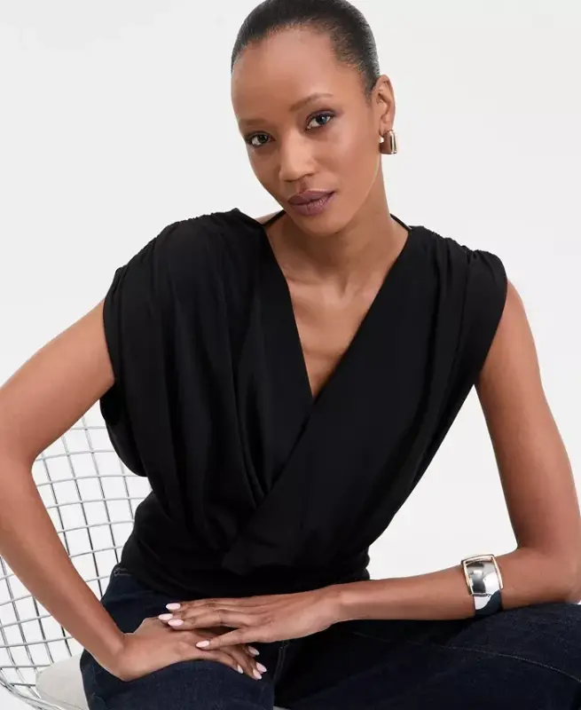 Women's Surplice V-Neck Top, Exclusively at Modazone - 2