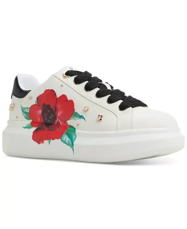 Women's Lovekiss Embellished Lace-Up Platform Sneakers - White Multi - 1