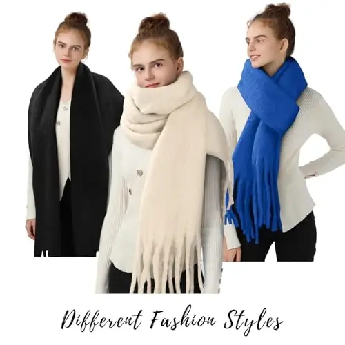 Premillow Women's Mohair Winter Scarf Pure Color, Warm Winter Scarf for Women and Men, Soft Luxurious CasModazoneere Feel Scarfs - 5