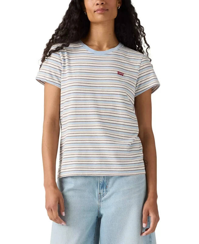Women's The Perfect Crewneck Cotton T-Shirt-Mandy Stripe Chambray Blue - LEVI'S