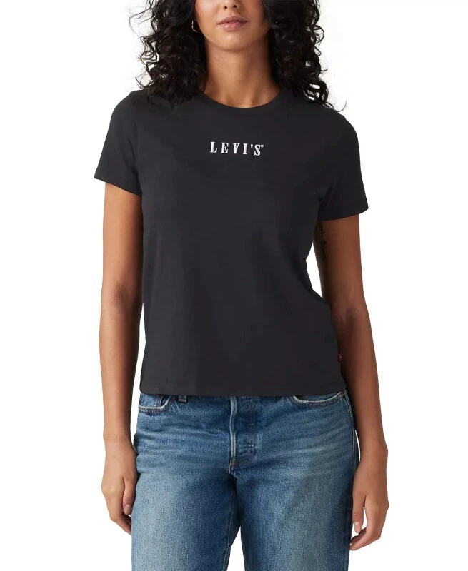 Women's Perfect Graphic Logo Cotton T-shirt-Serif Emb Caviar - LEVI'S