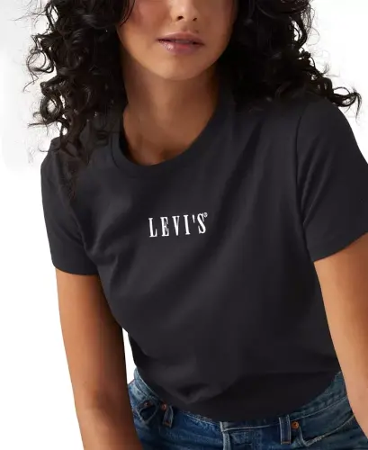 Women's Perfect Graphic Logo Cotton T-Shirt - Serif Emb Caviar - 3