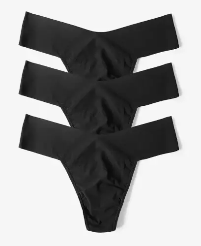 Women's Breathe Natural Thong 3 Pack Underwear, 6J1661B3PK - Black 