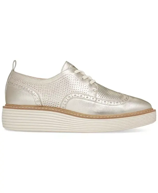 Women's OriginalGrand Wingtip Platform Oxfords - Gold Talca, Ivory - 2