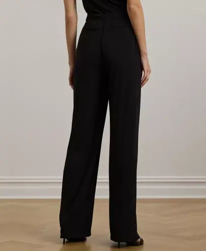 Women's Pleated Stretch Jersey Wide-Leg Pants, Regular & Petite - Black - 3