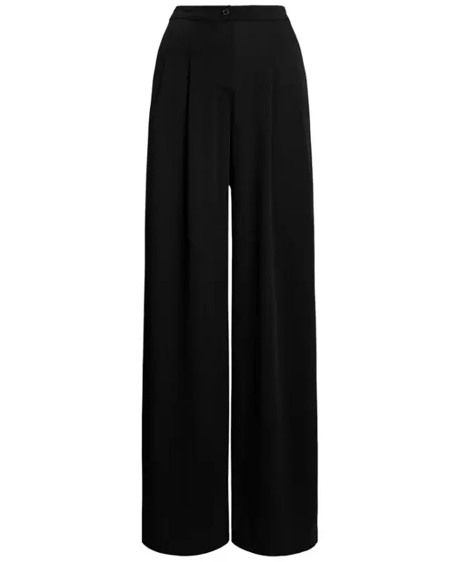 Women's Pleated Stretch Jersey Wide-Leg Pants, Regular & Petite - Black - 5