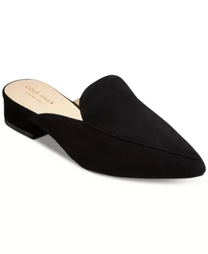 Women's Piper Leather Pointed-Toe Mules - Black Suede - 1