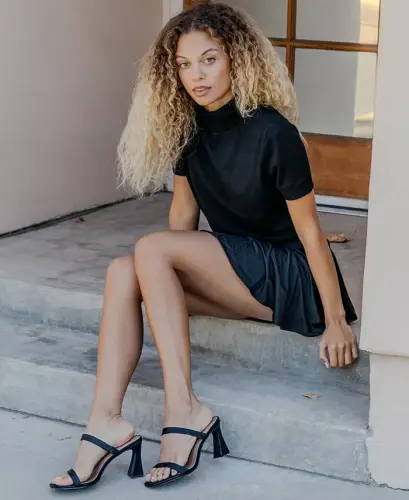 Women's Yorke Two-Band Square-Toe High-Heel Dress Sandals - Black - 6