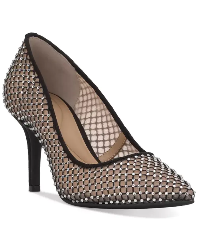 Women's Zitah Embellished Pointed Toe Pumps, Created for Modazone - Black Mesh Bling - 1