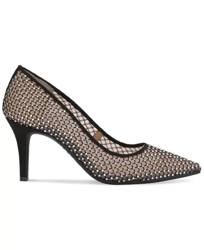 Women's Zitah Embellished Pointed Toe Pumps, Created for Modazone - Black Mesh Bling - 2