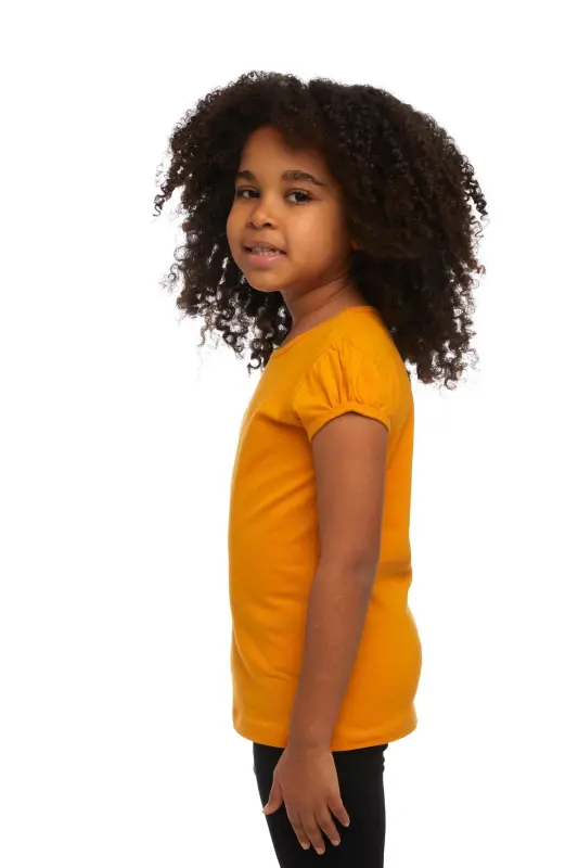 Kadmium Sarı Basic Kız Çocuk Sıfır Yaka Karpuz Kol Tişört - CADMIUM YELLOW - 3