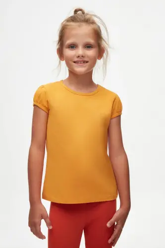 Kadmium Sarı Basic Kız Çocuk Sıfır Yaka Karpuz Kol Tişört-CADMIUM YELLOW - 7