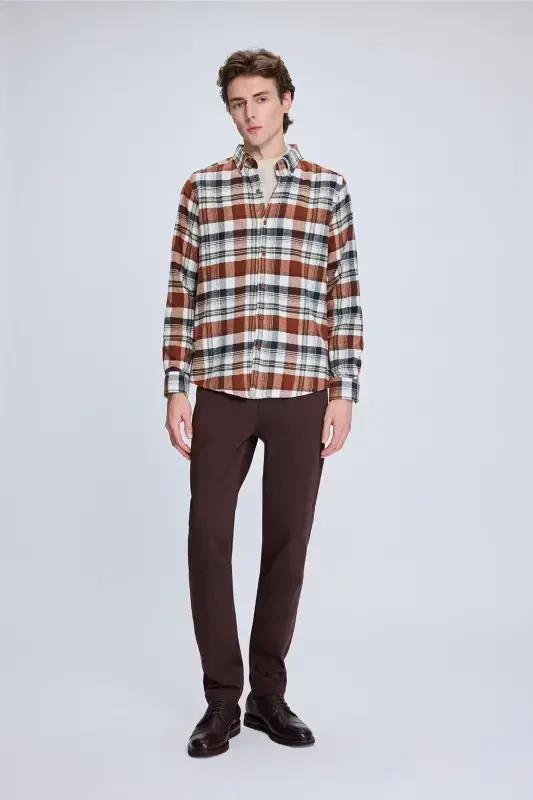 Kafel Slim Fit Kareli Tugmali Yoqa Uzun Yengli Palto - 2