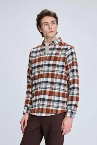 Kafel Slim Fit Kareli Tugmali Yoqa Uzun Yengli Palto - 3