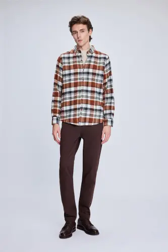 Kafel Slim Fit Kareli Tugmali Yoqa Uzun Yengli Palto - HATEMOĞLU (1)