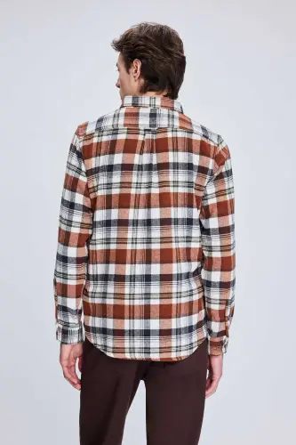 Kafel Slim Fit Kareli Tugmali Yoqa Uzun Yengli Palto - 5
