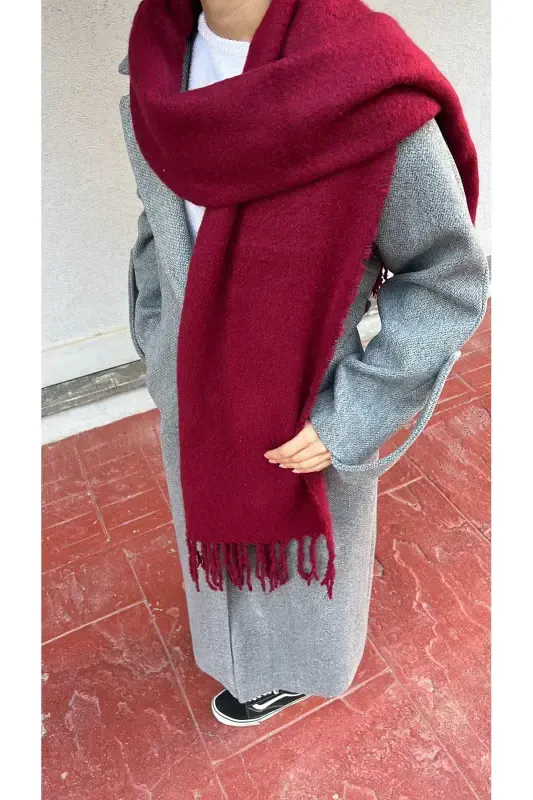 Cairo Bouclé 100% Buklet Soft Touch Premium Trend Bordo Atkı-Bordo - 4