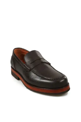 Kahve %100 Deri Loafer Eva Taban Casual Ayakkabı - 4