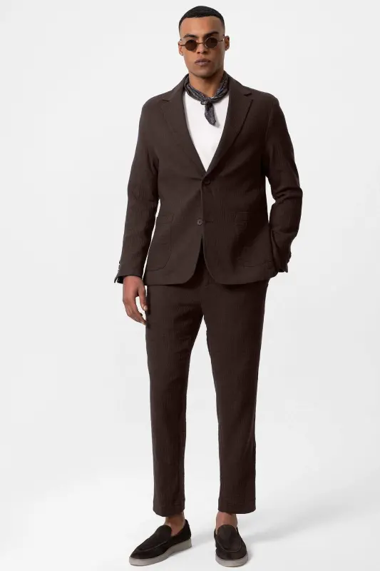 Kahve Astarsız Torba Cepli Erkek Blazer Ceket-Kahve - 2