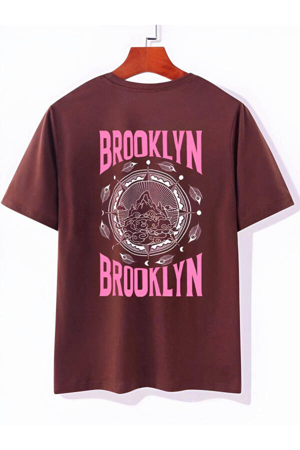 kahve brooklyn baskılı pembe şortlu alt ust takım-kahvepembe - 3