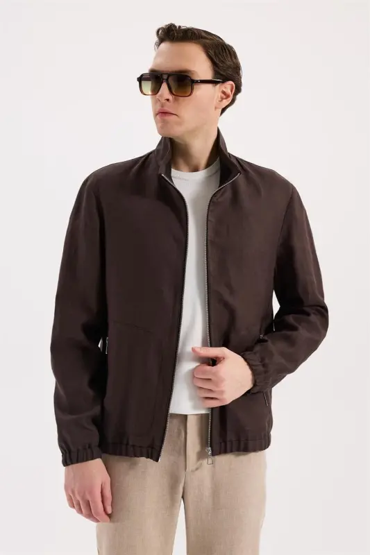 Kahve Comfort Fit %100 Keten Mevsimlik Spor Mont - 1