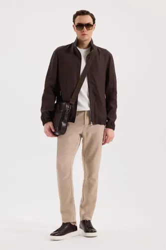 Kahve Comfort Fit %100 Keten Mevsimlik Spor Mont - JAKAMEN (1)