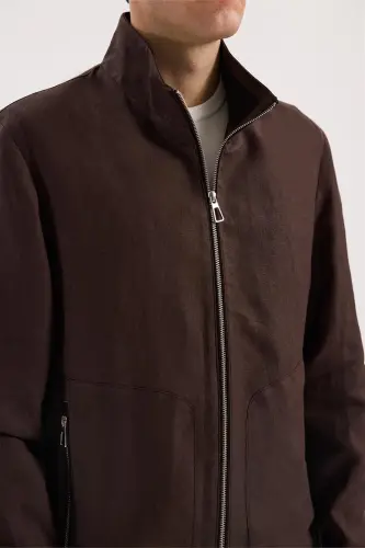 Kahve Comfort Fit %100 Keten Mevsimlik Spor Mont - 3