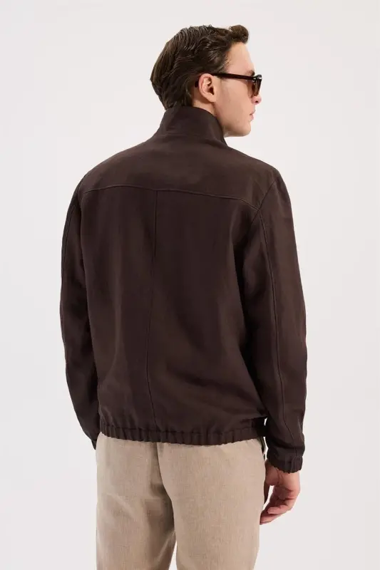 Kahve Comfort Fit %100 Keten Mevsimlik Spor Mont - 4