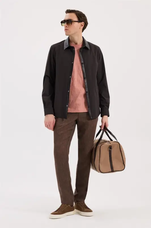 Kahve Comfort Fit Bebe Yaka Hakiki Deri Detaylı Mevsimlik Spor Mont - 2