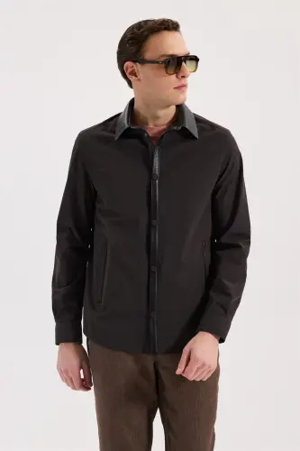 Kahve Comfort Fit Bebe Yaka Hakiki Deri Detaylı Mevsimlik Spor Mont 