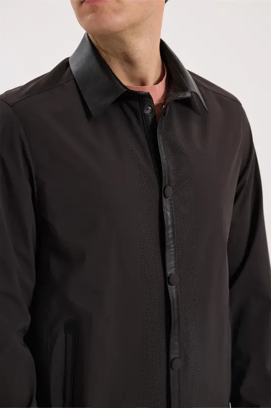 Kahve Comfort Fit Bebe Yaka Hakiki Deri Detaylı Mevsimlik Spor Mont - 3