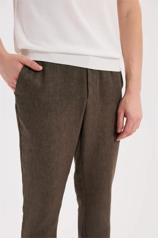 Kahve Comfort Fit Beli Lastikli Jagger Pantolon - 3