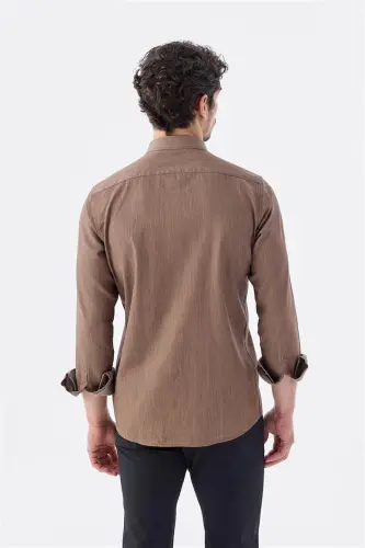 Kahve Comfort Fit Cepli Çıtçıtlı %100 Pamuk Kot Gömlek - 5