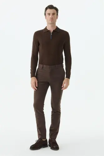 Kahve Comfort Fit Fermuarlı Cepli Kanvas Pantolon - 1