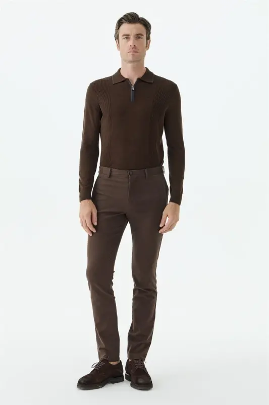 Kahve Comfort Fit Fermuarlı Cepli Kanvas Pantolon - 1