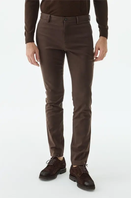 Kahve Comfort Fit Fermuarlı Cepli Kanvas Pantolon - 3