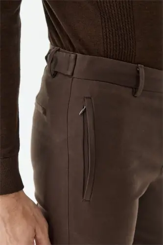 Kahve Comfort Fit Fermuarlı Cepli Kanvas Pantolon - 4