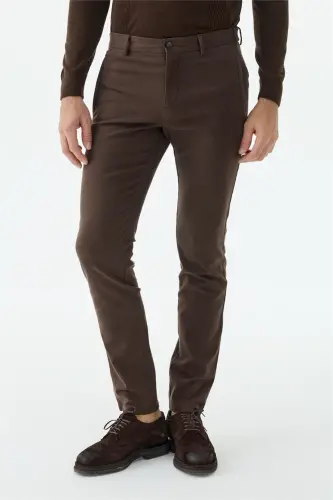 Kahve Comfort Fit Fermuarlı Cepli Kanvas Pantolon - Jakamen (1)