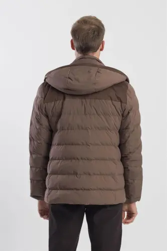 Kahve Comfort Fit Kapüşonlu Şişme Mont - 4