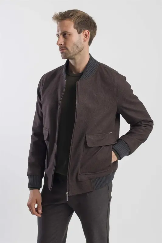 Kahve Comfort Fit Kolej Yaka Çizgili Mont - 3