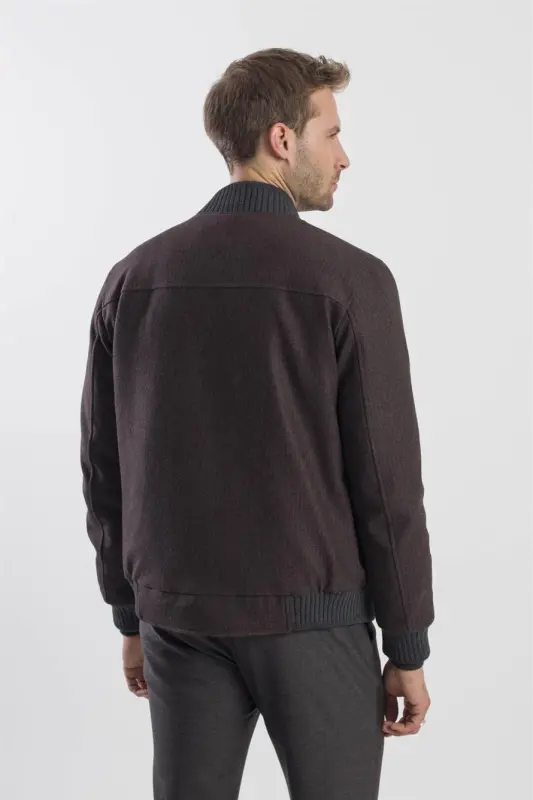 Kahve Comfort Fit Kolej Yaka Çizgili Mont - 4