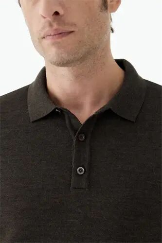 Kahve Comfort Fit Polo Yaka Yünlü Triko - 5
