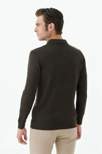 Kahve Comfort Fit Polo Yaka Yünlü Triko - 6