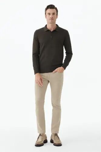 Kahve Comfort Fit Polo Yaka Yünlü Triko - Jakamen (1)