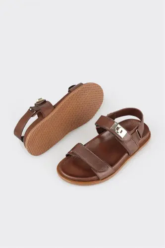 Kahve Deri Kadın Spor Sandalet - Kahve - 3