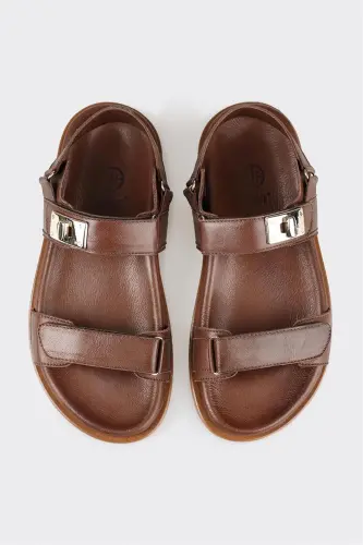 Kahve Deri Kadın Spor Sandalet - Kahve - 4