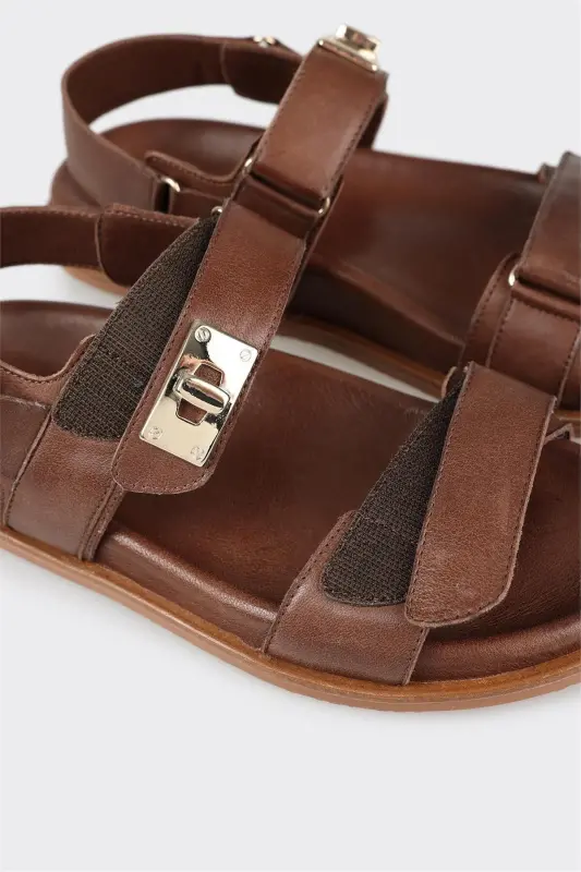 Kahve Deri Kadın Spor Sandalet - Kahve - 5