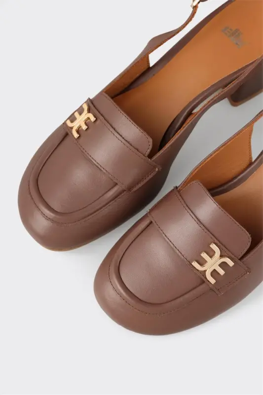 Kahve Deri Kadın Topuklu Ayakkabı - Kahve - 4