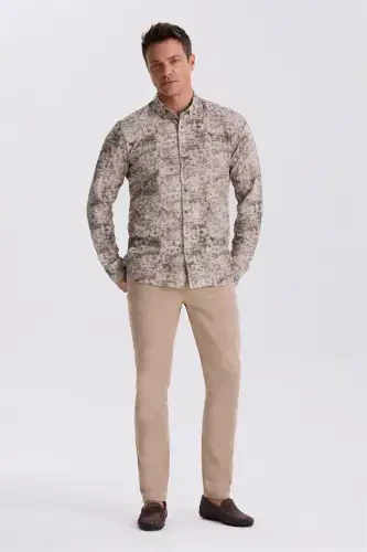 Kahve Desenli Düğmeli Yaka Comfort Fit Gömlek - 2