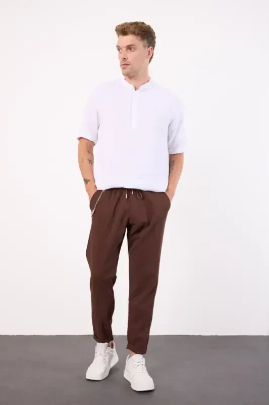 Kahve Hafif Bol Kesim Mevsimlik Jogger Pantolon-KAHVERENGİ - 2